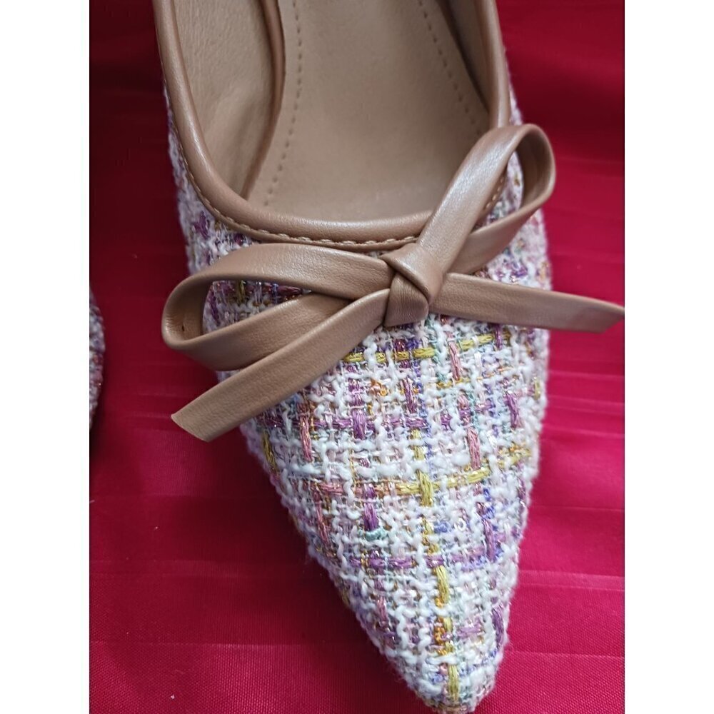 Xiwen Womens Tweed Pointed-Toe Heels With Bow Accent Stiletto multicolor size 36 - Picture 7 of 12
